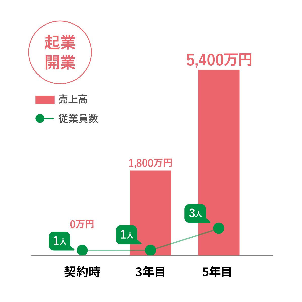 起業・開業時の売上および成長推移グラフ